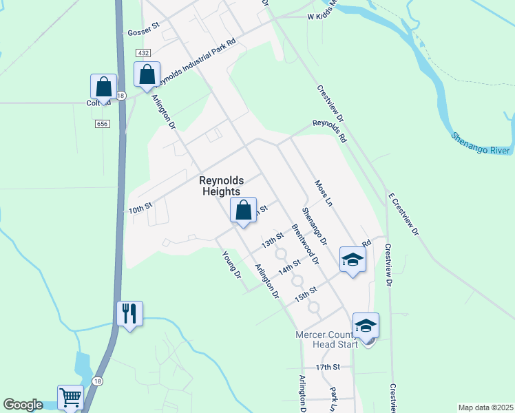 map of restaurants, bars, coffee shops, grocery stores, and more near 111 12th Street in Greenville