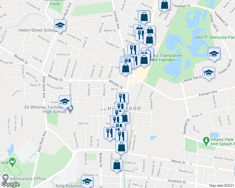 map of restaurants, bars, coffee shops, grocery stores, and more near 42 4th Street in Hamden
