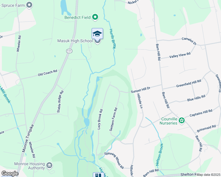 map of restaurants, bars, coffee shops, grocery stores, and more near 155 Lazy Brook Road in Monroe