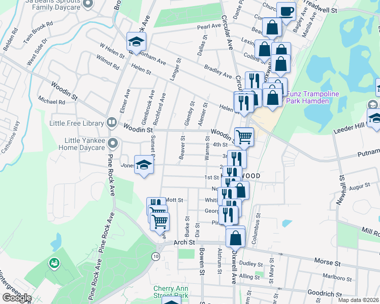 map of restaurants, bars, coffee shops, grocery stores, and more near 126 4th Street in Hamden