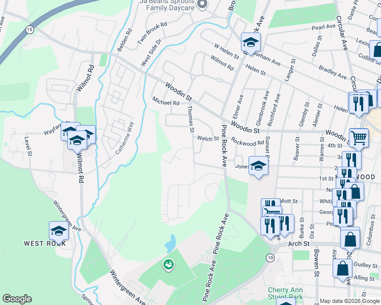 map of restaurants, bars, coffee shops, grocery stores, and more near 19 Rosina Road in Hamden
