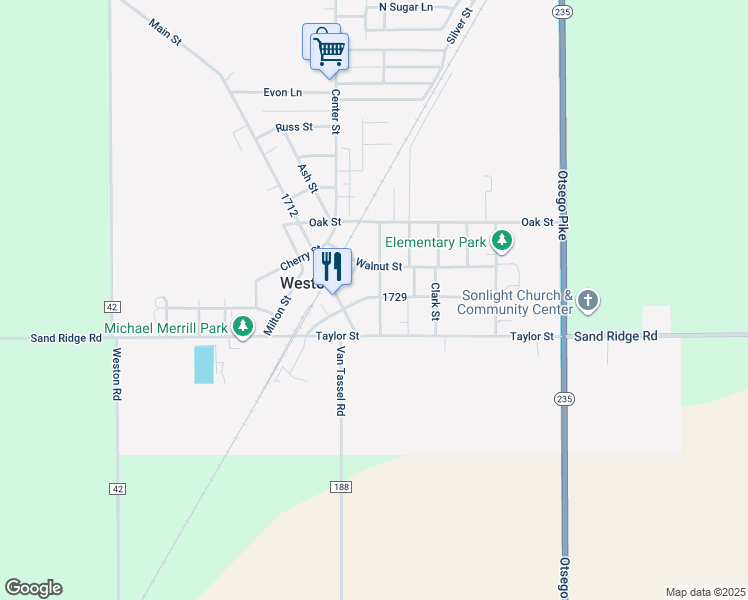 map of restaurants, bars, coffee shops, grocery stores, and more near in Weston