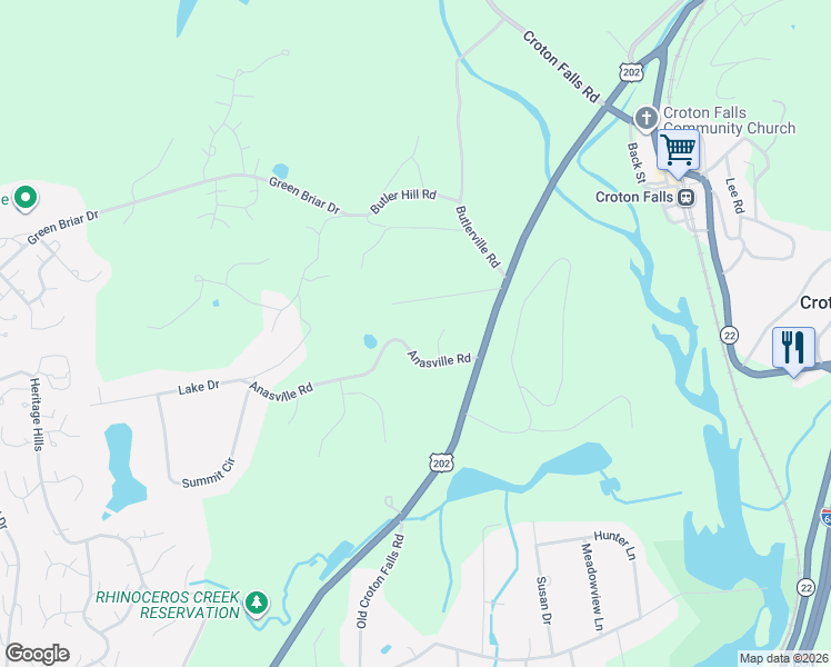 map of restaurants, bars, coffee shops, grocery stores, and more near 10 Anasville Road in Westchester County