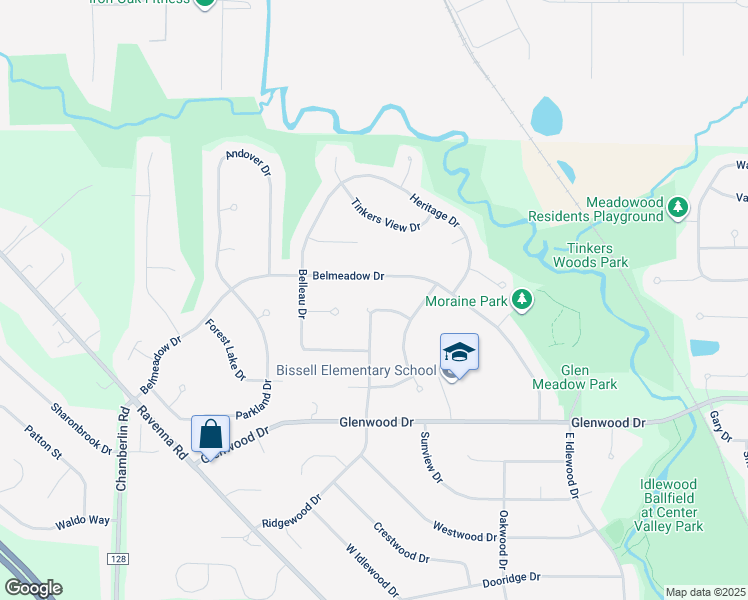 map of restaurants, bars, coffee shops, grocery stores, and more near 10106 Ridgewood Drive in Twinsburg