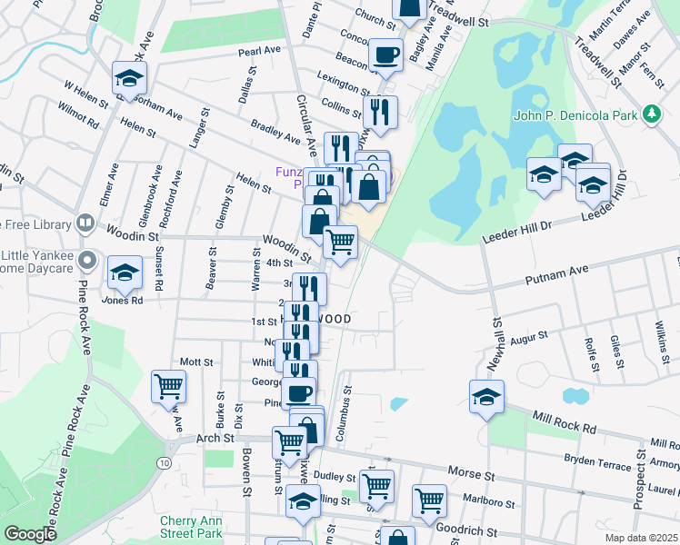 map of restaurants, bars, coffee shops, grocery stores, and more near 1191 Dixwell Avenue in Hamden