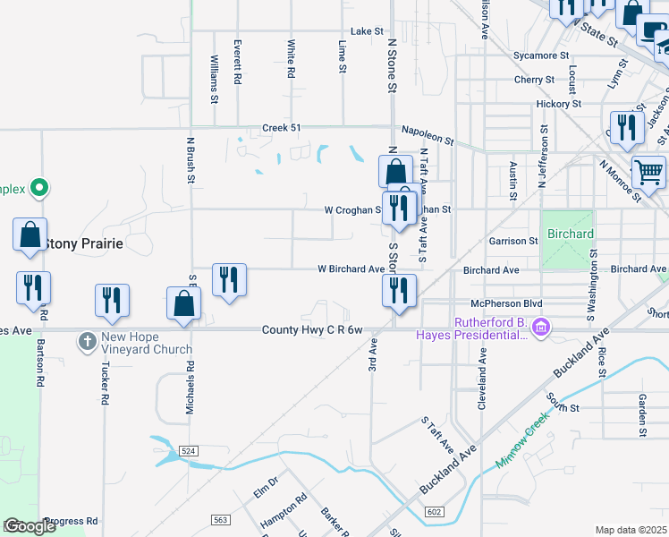 map of restaurants, bars, coffee shops, grocery stores, and more near 2000-2198 West Birchard Avenue in Fremont