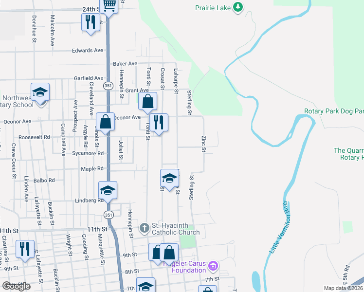map of restaurants, bars, coffee shops, grocery stores, and more near 1237 Porter Avenue in LaSalle