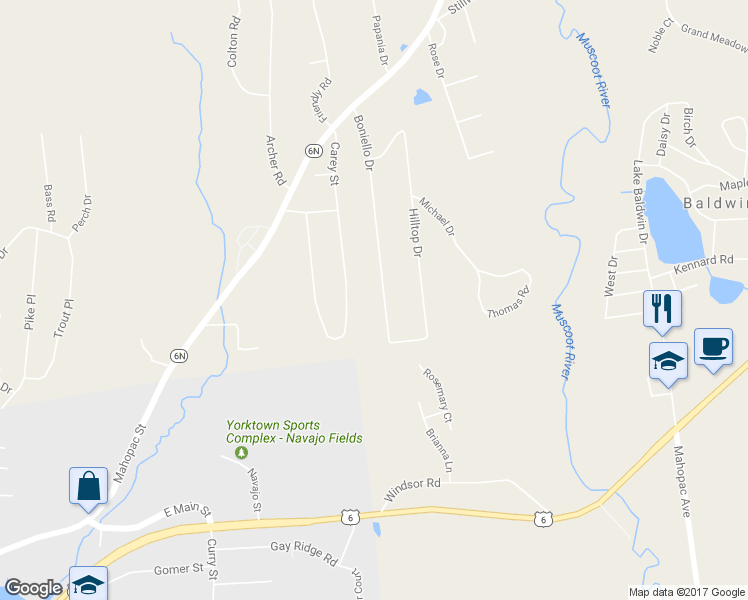 map of restaurants, bars, coffee shops, grocery stores, and more near 40 Boniello Drive in Mahopac