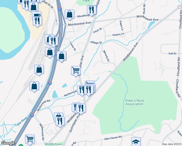 map of restaurants, bars, coffee shops, grocery stores, and more near 30 Palmer Road in North Haven