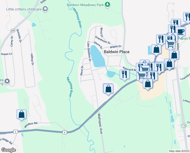 map of restaurants, bars, coffee shops, grocery stores, and more near 211 Northview Drive in Mahopac