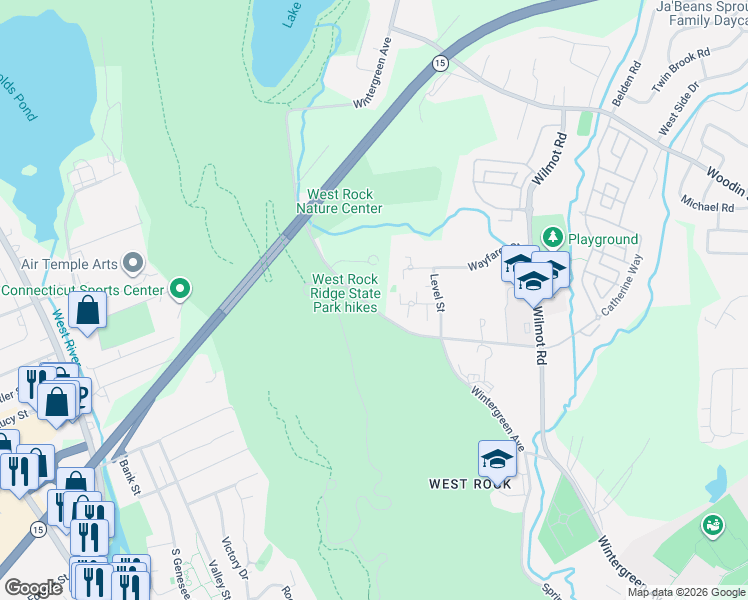 map of restaurants, bars, coffee shops, grocery stores, and more near 1164 Wintergreen Avenue in Hamden