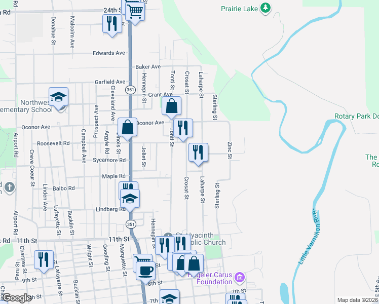 map of restaurants, bars, coffee shops, grocery stores, and more near 1576 Crosat Street in LaSalle