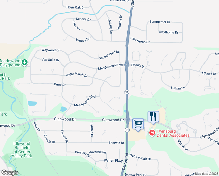 map of restaurants, bars, coffee shops, grocery stores, and more near 2380 White Marsh Drive in Twinsburg