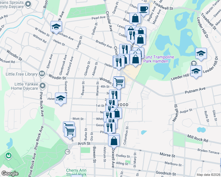 map of restaurants, bars, coffee shops, grocery stores, and more near 42 4th Street in Hamden