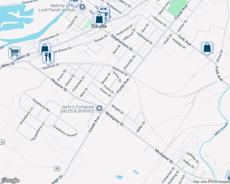 map of restaurants, bars, coffee shops, grocery stores, and more near 551 Pond St in Duryea