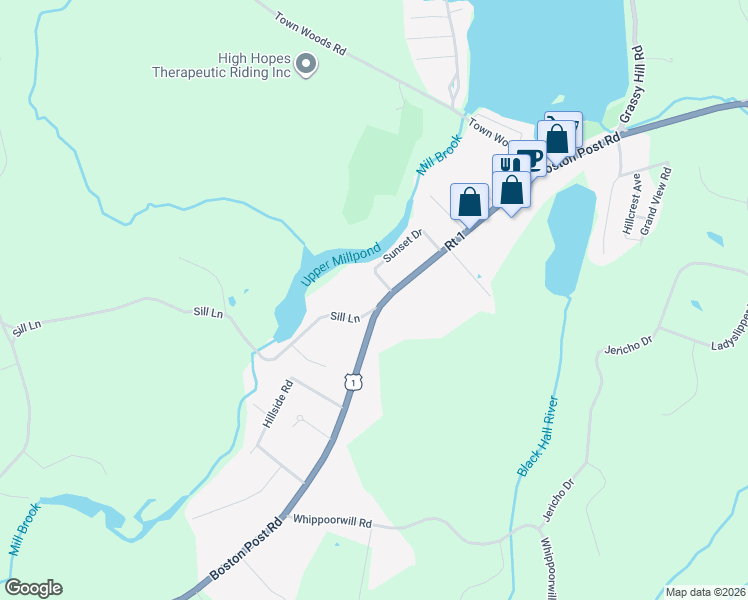 map of restaurants, bars, coffee shops, grocery stores, and more near 120 Boston Post Road in Old Lyme