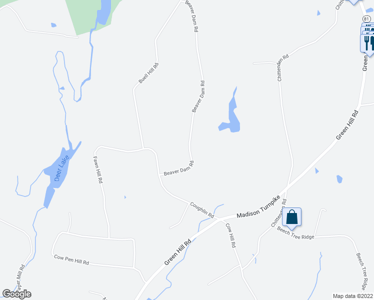 map of restaurants, bars, coffee shops, grocery stores, and more near 59 Beaver Dam Road in Killingworth