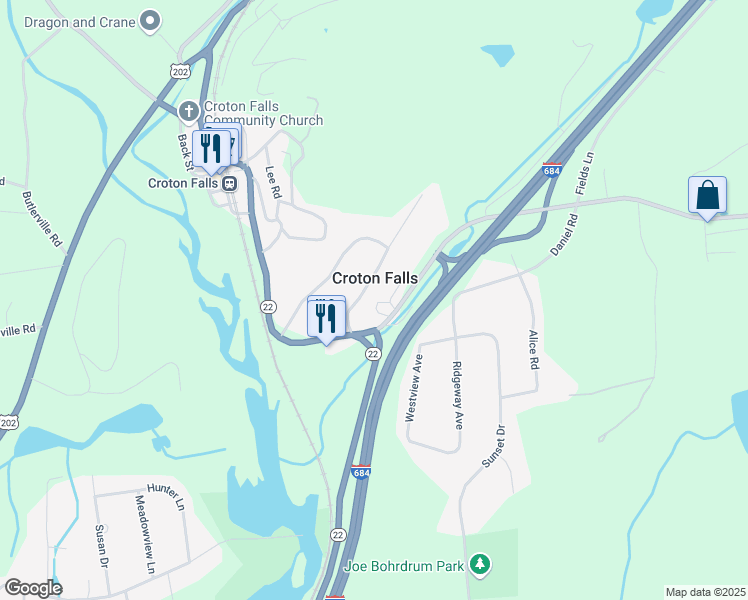 map of restaurants, bars, coffee shops, grocery stores, and more near 2 Hardscrabble Road in North Salem