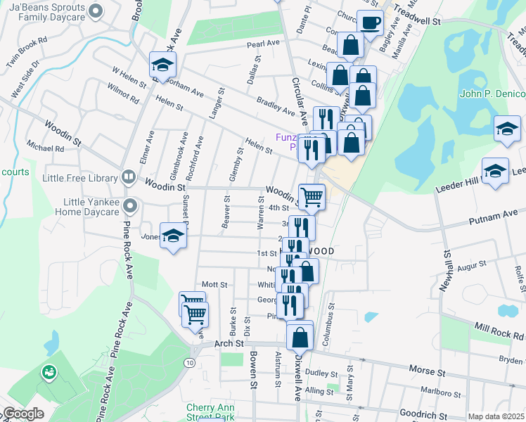 map of restaurants, bars, coffee shops, grocery stores, and more near 76 4th Street in Hamden