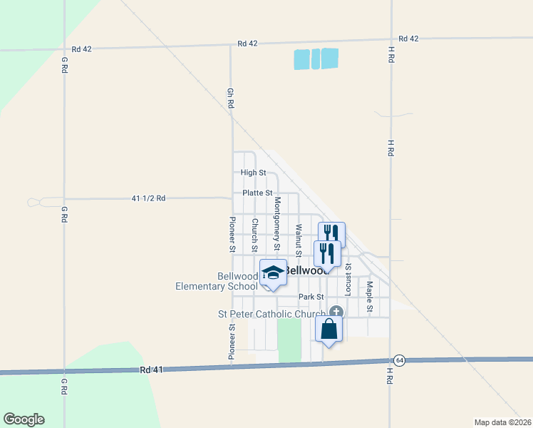 map of restaurants, bars, coffee shops, grocery stores, and more near 650 Prospect Street in Bellwood