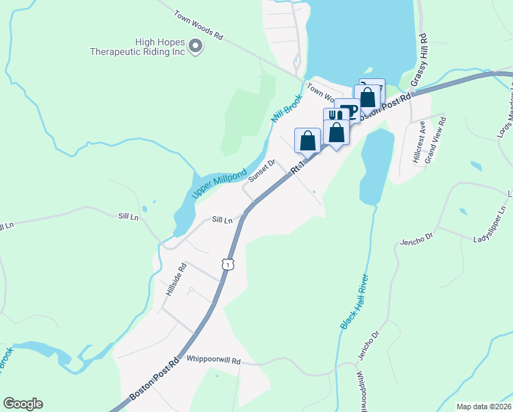 map of restaurants, bars, coffee shops, grocery stores, and more near 120 Boston Post Road in Old Lyme