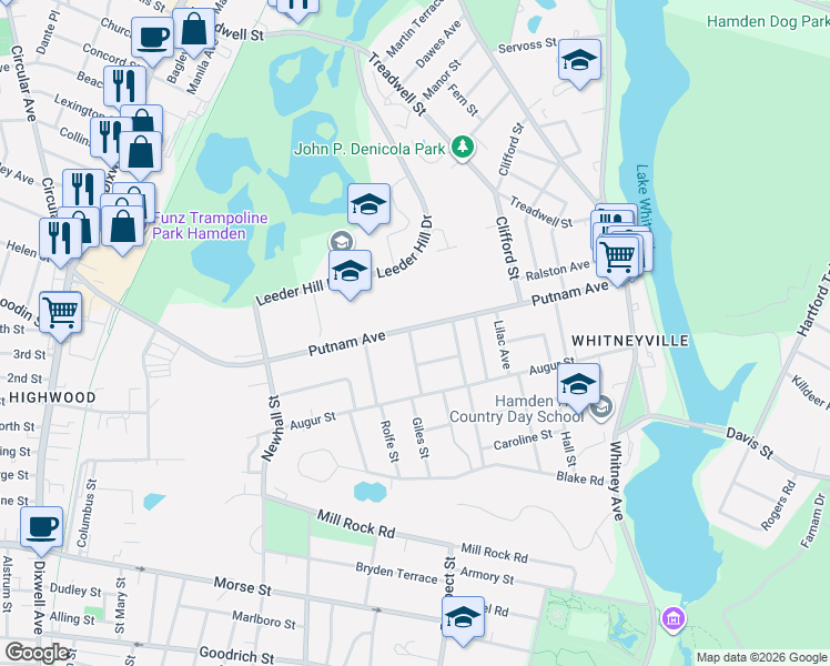 map of restaurants, bars, coffee shops, grocery stores, and more near 63 Paramount Avenue in Hamden