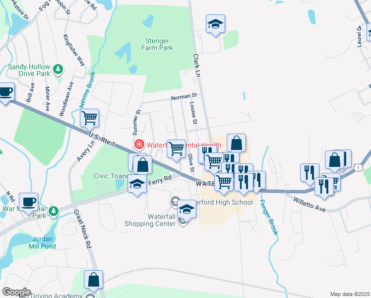 map of restaurants, bars, coffee shops, grocery stores, and more near 26 Vivian Street in Waterford