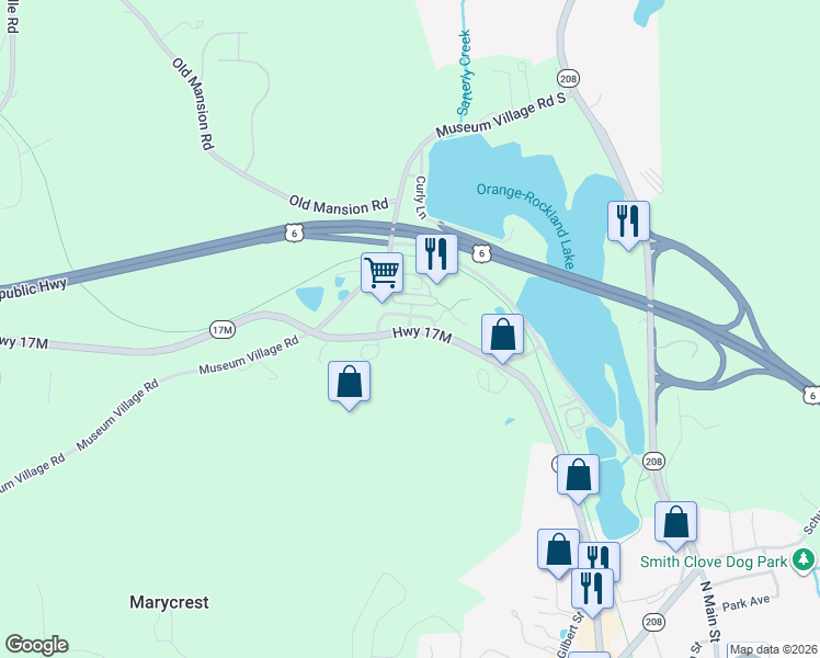 map of restaurants, bars, coffee shops, grocery stores, and more near 1010 New York 17M in Monroe
