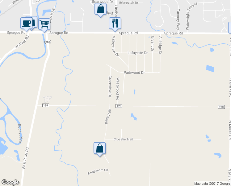 map of restaurants, bars, coffee shops, grocery stores, and more near 10452 Westwood Road in Columbia Station