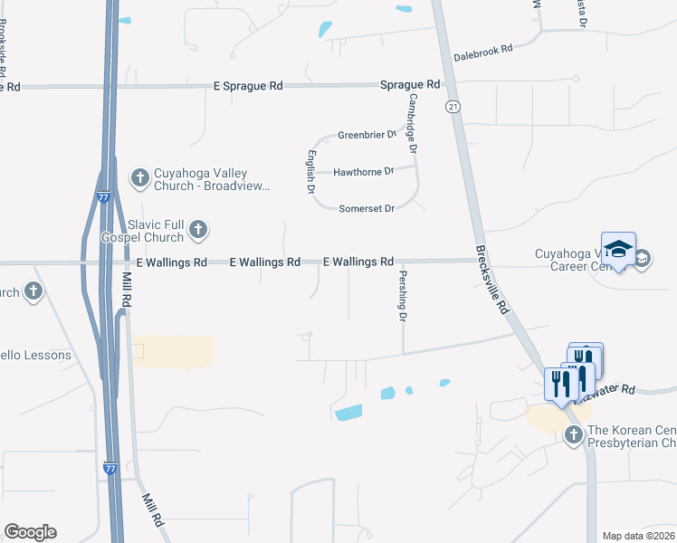map of restaurants, bars, coffee shops, grocery stores, and more near 8110 Daventree Drive in Brecksville