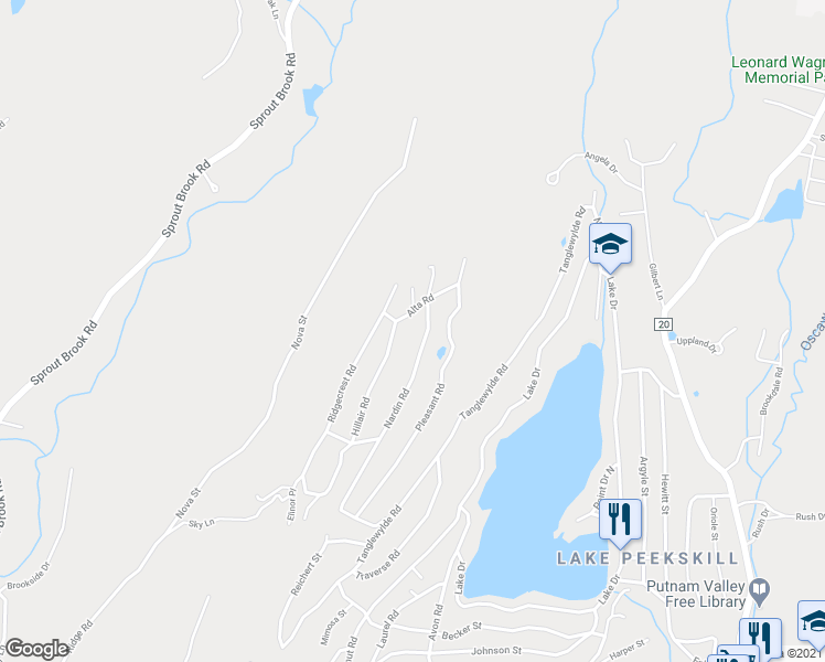map of restaurants, bars, coffee shops, grocery stores, and more near 100 Hillair Road in Putnam Valley