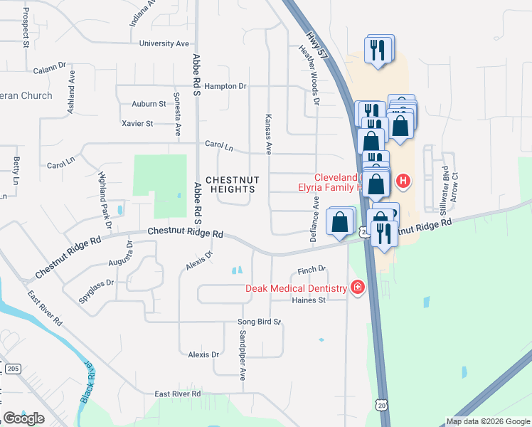 map of restaurants, bars, coffee shops, grocery stores, and more near 529 Kansas Avenue in Elyria