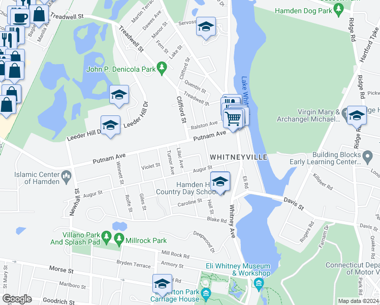 map of restaurants, bars, coffee shops, grocery stores, and more near 57 Jaenicke Lane in Hamden