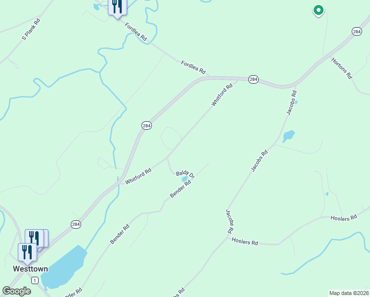 map of restaurants, bars, coffee shops, grocery stores, and more near 68 Whitford Road in Westtown