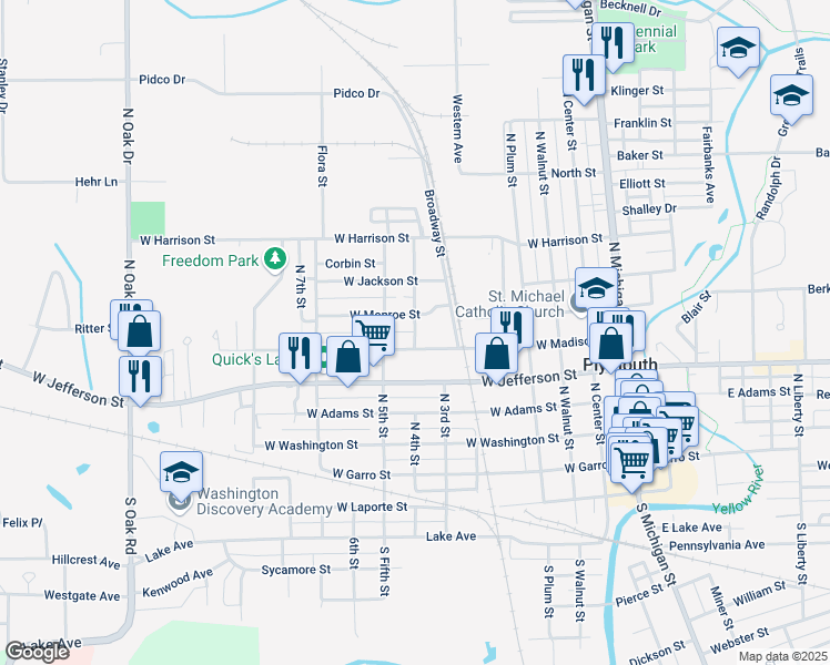 map of restaurants, bars, coffee shops, grocery stores, and more near 648 N 4th St in Plymouth
