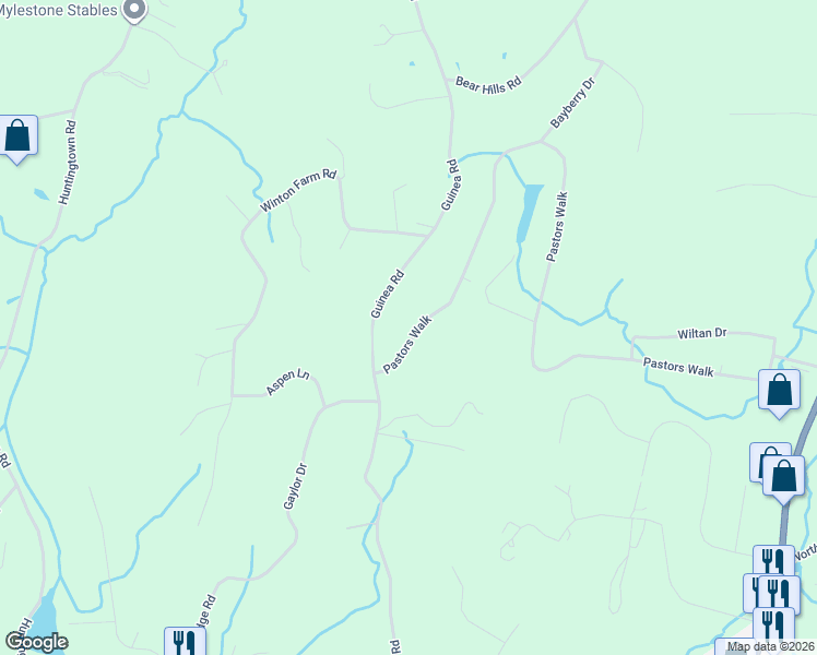 map of restaurants, bars, coffee shops, grocery stores, and more near 293 Pastors Walk in Monroe
