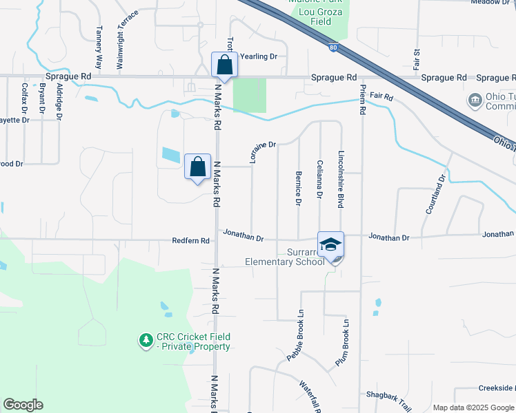 map of restaurants, bars, coffee shops, grocery stores, and more near 8395 Lorraine Drive in Strongsville