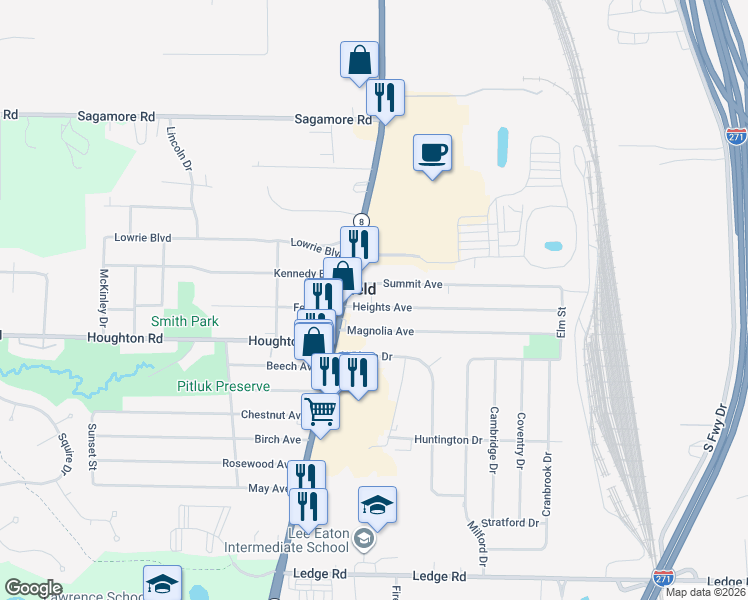 map of restaurants, bars, coffee shops, grocery stores, and more near 53 Heights Avenue in Northfield