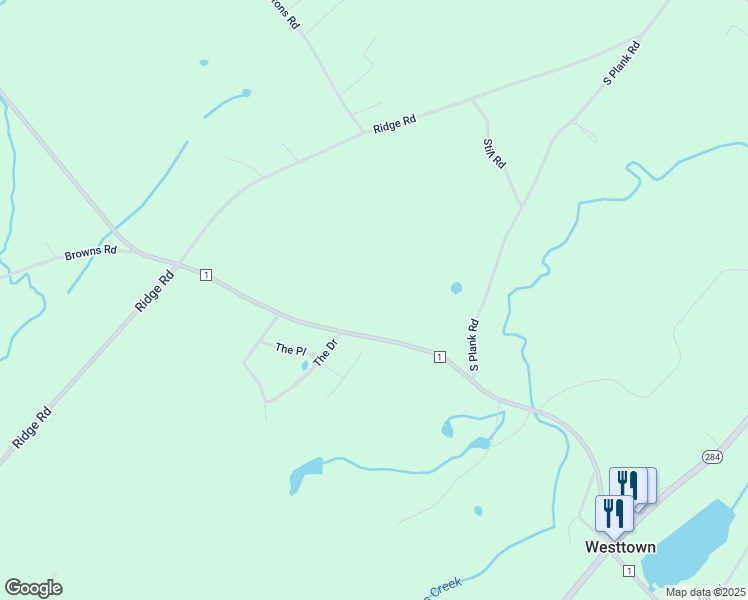 map of restaurants, bars, coffee shops, grocery stores, and more near 2254 County Road 1 in Westtown