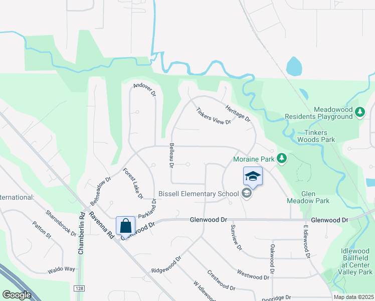 map of restaurants, bars, coffee shops, grocery stores, and more near 10304 Belmeadow Drive in Twinsburg