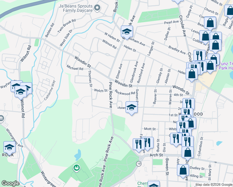 map of restaurants, bars, coffee shops, grocery stores, and more near 15 Rockview Road in Hamden
