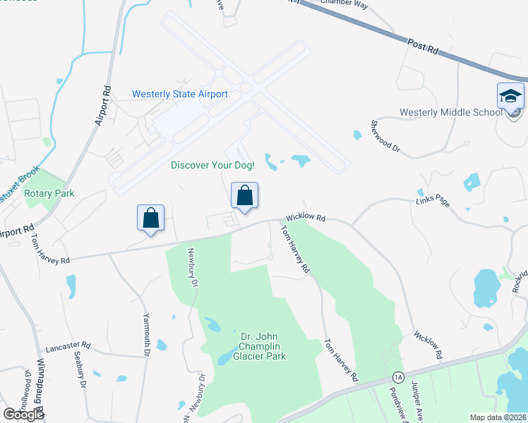 map of restaurants, bars, coffee shops, grocery stores, and more near 59 Tom Harvey Road in Westerly