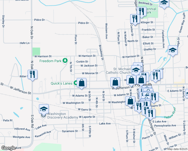 map of restaurants, bars, coffee shops, grocery stores, and more near 600-648 North 4th Street in Plymouth
