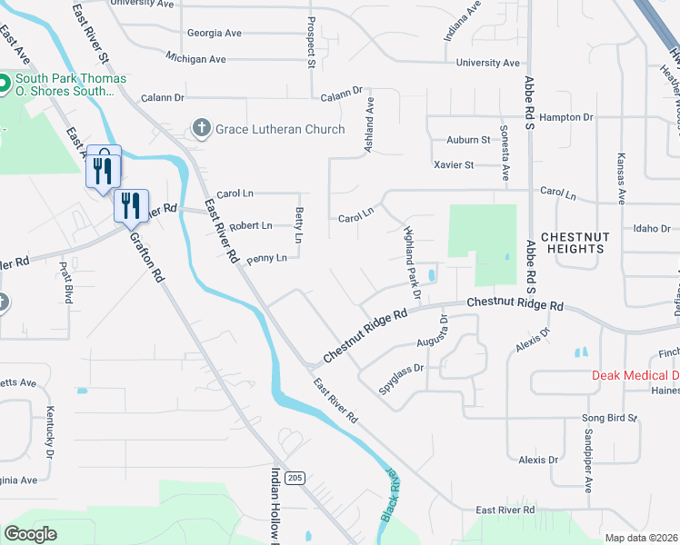 map of restaurants, bars, coffee shops, grocery stores, and more near 334 Rutgers Court in Elyria