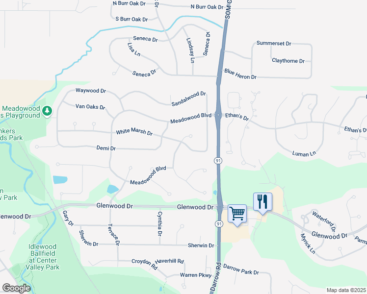 map of restaurants, bars, coffee shops, grocery stores, and more near 2380 White Marsh Drive in Twinsburg