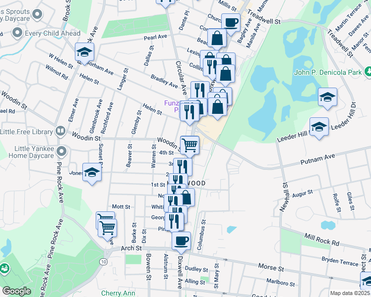 map of restaurants, bars, coffee shops, grocery stores, and more near in Hamden