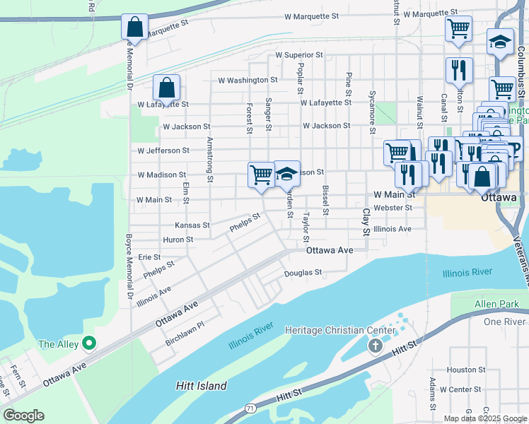map of restaurants, bars, coffee shops, grocery stores, and more near 416 Leland Street in Ottawa