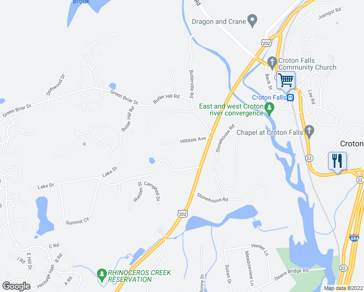 map of restaurants, bars, coffee shops, grocery stores, and more near 7 Hilldale Avenue in Westchester County