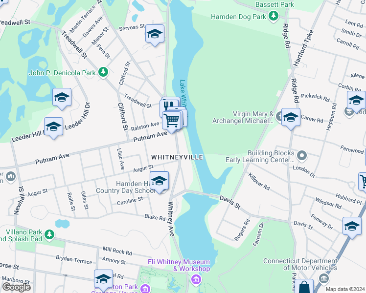 map of restaurants, bars, coffee shops, grocery stores, and more near in Hamden