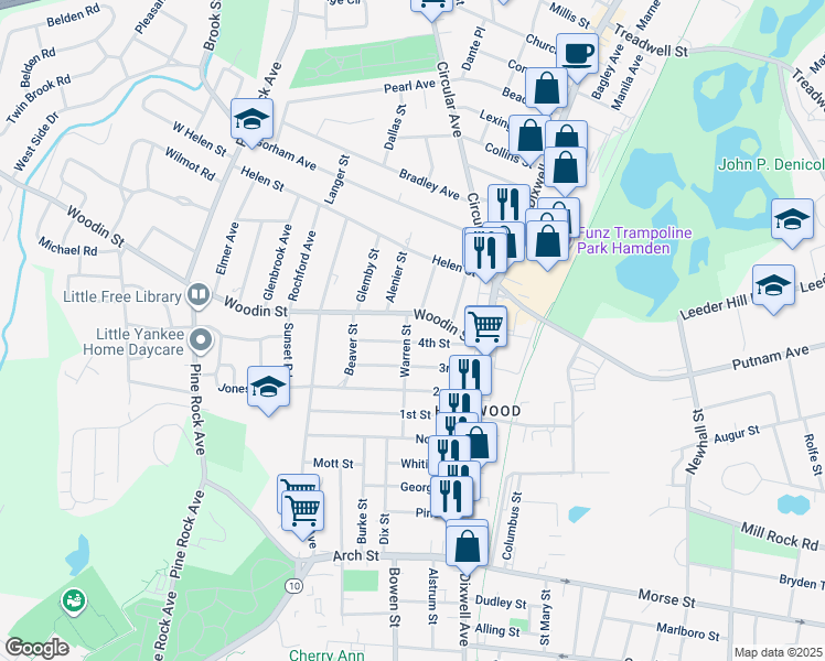 map of restaurants, bars, coffee shops, grocery stores, and more near 76 4th Street in Hamden